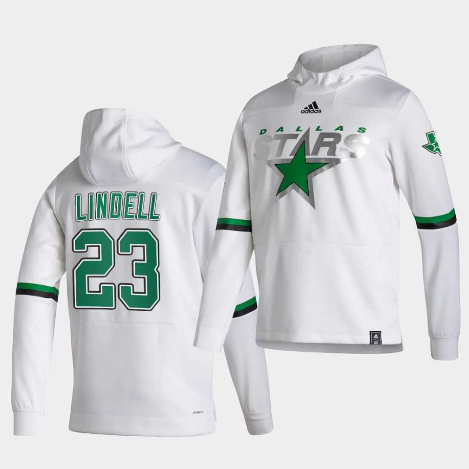 Men Dallas Stars 23 Lindell White NHL 2021 Adidas Pullover Hoodie Jersey